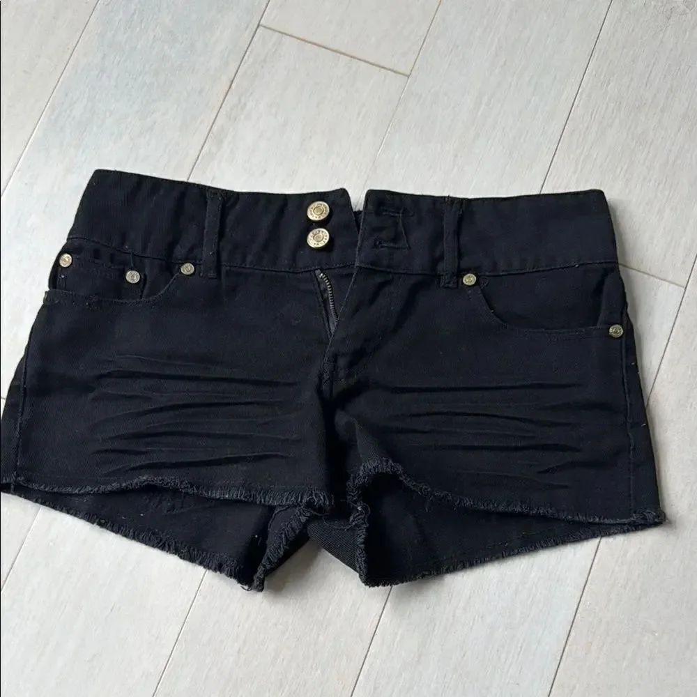 Refuge Black Jean Shorts with Frayed Hem